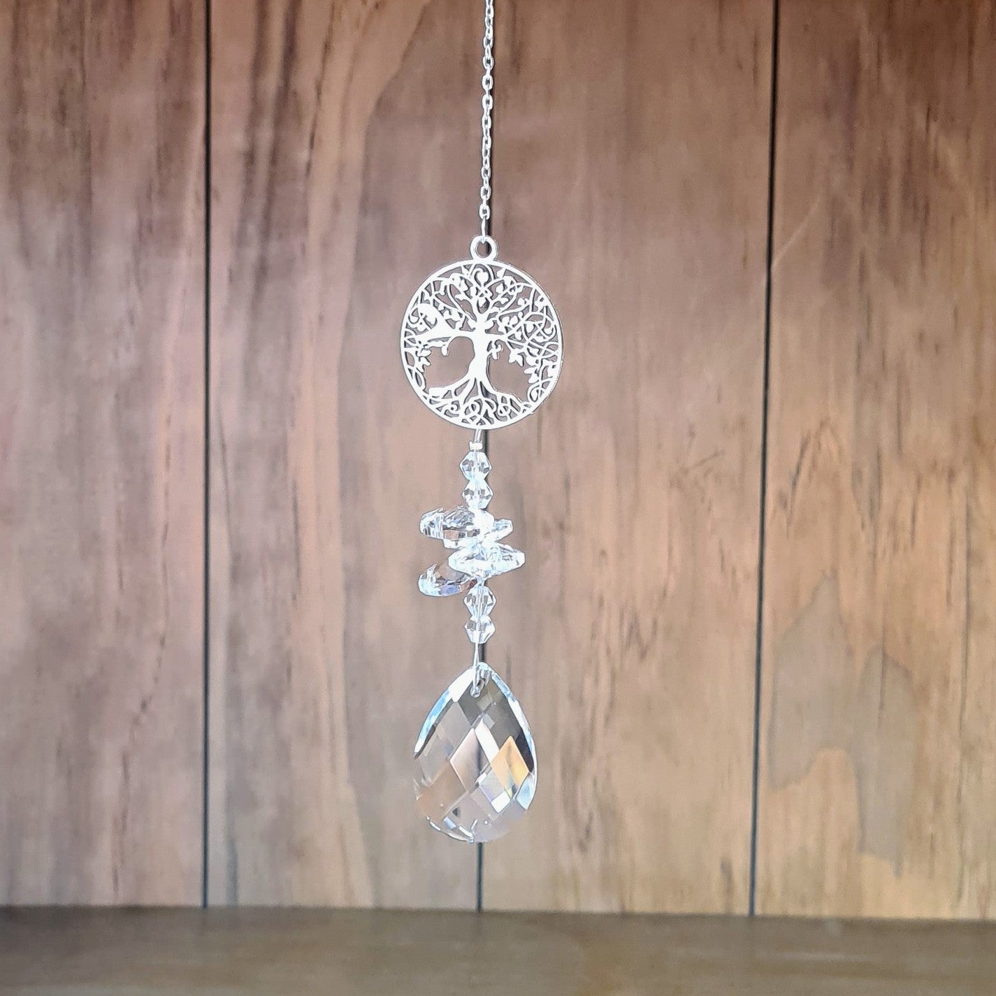 Crystal Tear-drop Suncatcher with Tree of Life
