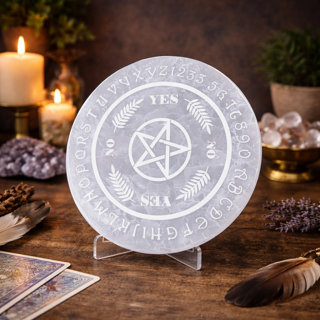 Engraved Selenite Pendulum Dowsing Plate