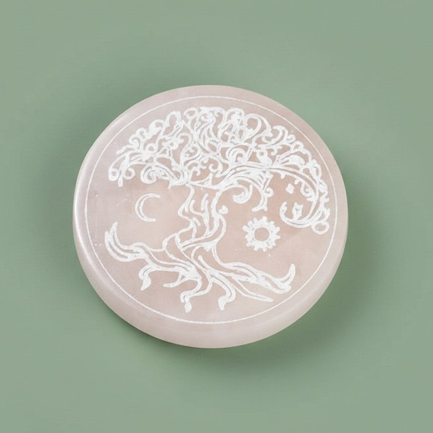 Engraved Selenite Plate - Tree Of Life