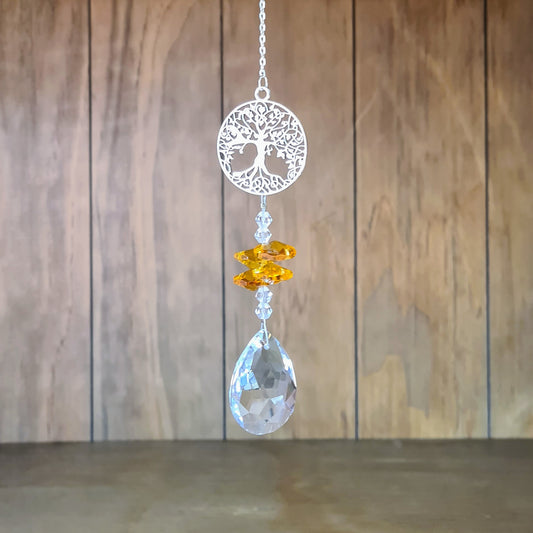Crystal Tear-drop Suncatcher with Tree of Life