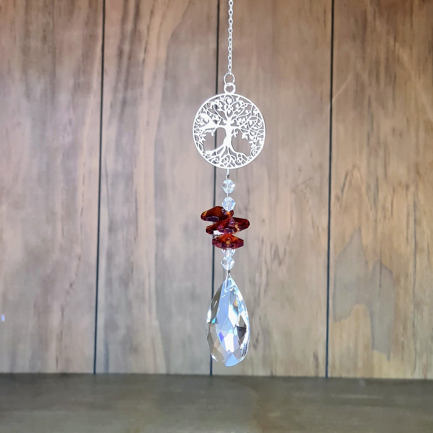 Crystal Tear-drop Suncatcher with Tree of Life