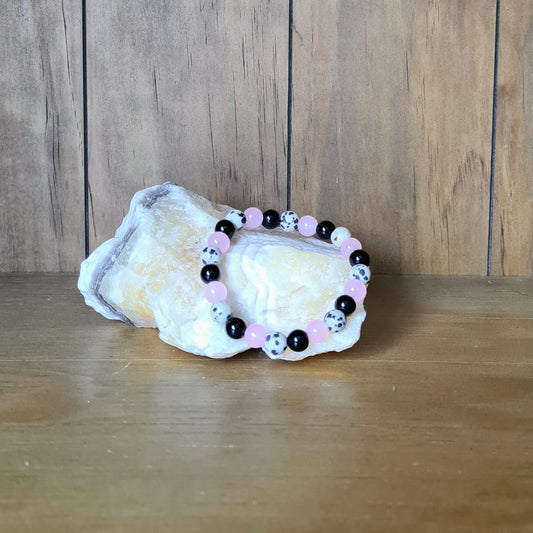 Crystal Braclet - Rose Quartz, Black Onyx and Dalmatian Jasper