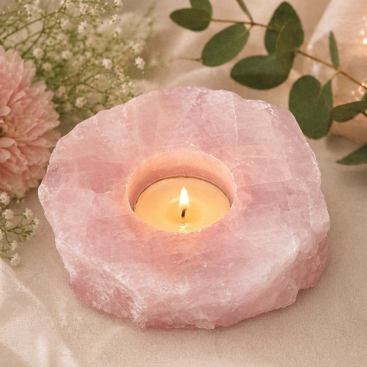 Rose Quartz Tealight Candle Holder