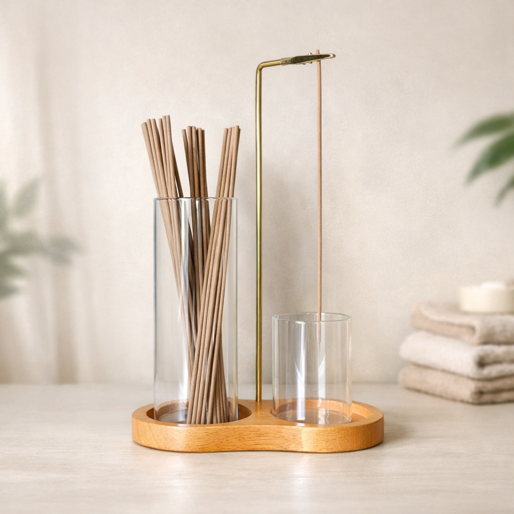 Elegant Glass Incense Holder with Ash Catcher & Storage