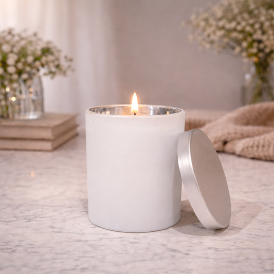 Soy Candle 50hr with Wood Wick - Matte White & Silver